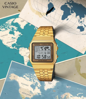 Casio Vintage A500WGA-9DF Digital Multicolor Dial Unisex Watch Gold Metal Strap (D134)