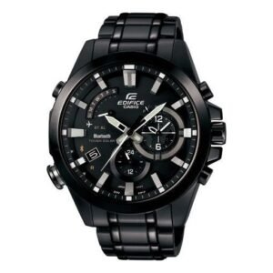 QUARTZ WATERPROOF SPORTS EDIFICE SOLAR POWERED STAINLESS STEEL STRAP MENS BLACK ANALOG EQB-510DC-1A